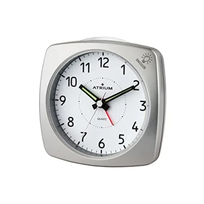 Image de Atrium A251 19 Réveil analogique à quartz sans tic tac, avec lumière et snooze Argenté