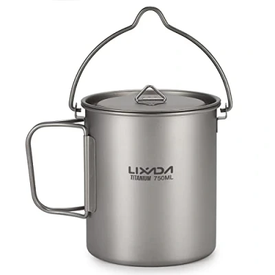 Image de Lixada Ultralight Titanium Pot 750ml Camping Poêle À Frire Poignée Pliable avec Couvercle Extérieur Portable Pique Nique Tasse d&#039;eau