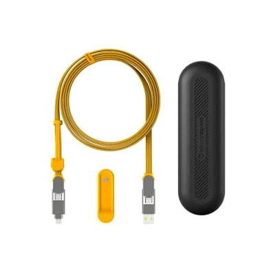 Image de Rolling Square inCharge XL 200cm Cable Usb c Charge Rapide, 100W Chargeur Universel 6 en 1 pour Appareils Mobiles avec + Lightning et Micro Usb, Idéal comme Cadeau Homme, Jaune