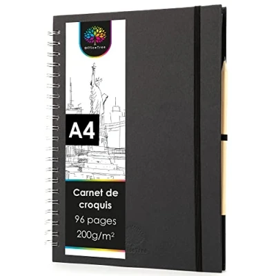 Image de OfficeTree Cahier de Dessin Spirale A4 96 Pages 200g Papier Blanc Format Vertical Sketchbook Carnet Croquis inclus Crayon