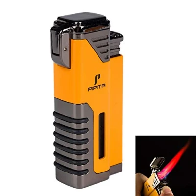 Image de PIPITA Briquet Torche Jet Flamme Briquets Allume Tempete Chalumeau Gaz Butane Rechargeable 4 Turbo Rouge Flammes avec Trou Puncher (Non Inclus)