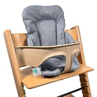 Image de LaLoona Reducteur Chaise Haute pour Stokke Tripp Trapp Coussin Assise Bebe Moelleux, Testé OEKO TEX Standard 100, Lavable en Machine Gris (Motifs)