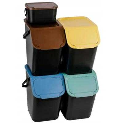 Image de Go Practic Lot de 4 + 1 poubelles empilables Système tri des déchets dans la cuisine avec couvercle à clic Poubelle x 25 l 4,5