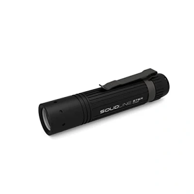 Image de Solidline ST6R Lampe de poche LED ultra lumineuse focalisable 800 lm Portée d&#039;éclairage 200 m Durée 8 h Mise au point avec 1 jeu batteries Clip Câble USB