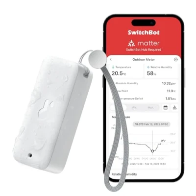 Image de SwitchBot IP65 Hygromètre Thermomètre Intérieur Extérieur, Portée Bluetooth de 120m, Capteur d&#039;Humidité/Dewpoint/VPD/Absolu, Stockage Données Gratuit à Exporter, 2 Ans Durée vie des Piles