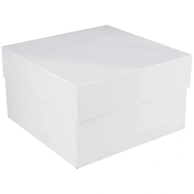 Image de FunCakes Cake Box Blanc : Boîte à gâteaux carrée, Couvercle séparé, Convient aux décorés, 28x28x15 cm, 1 pièce