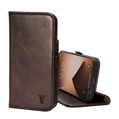 Image de TORRO Étui Compatible avec iPhone 12 et Pro Housse en Cuir Véritable de Qualité [Emplacements pour Cartes] [Fonction Support] [Cadre Durable] (Marron Foncé)