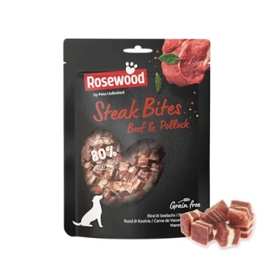 Image de Rosewood Steak Bites Boeuf et Colin, Friandise de Dressage Tendre pour Chiens, Haute Teneur en Viande, Poisson, sans Céréales Ni Gluten, Additifs Artificiels, 100 G