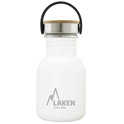 Image de Laken Bot. ac. inox Basic 350ml,tapón acero/bambú Blanco