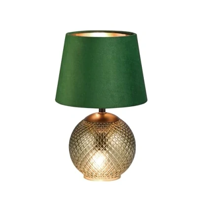Image de Reality Leuchten Lampe de table Jonna R51242015, base en verre vert, abat jour vert velours/doré, excl. 2x E14