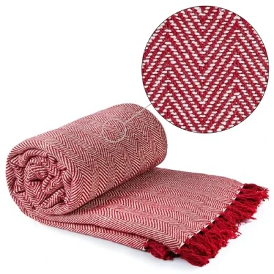 Image de Emma Barclay Jeté de lit en Coton recyclé à Motif Chevrons pour Fauteuil, canapé, lit, Rouge, 70 x 100 cm (178 254 cm)