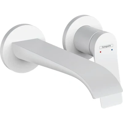 Image de hansgrohe Vivenis robinet de lavabo encastré pour montage mural avec bonde vidage indétectable, salle bain économe en eau, blanc mat