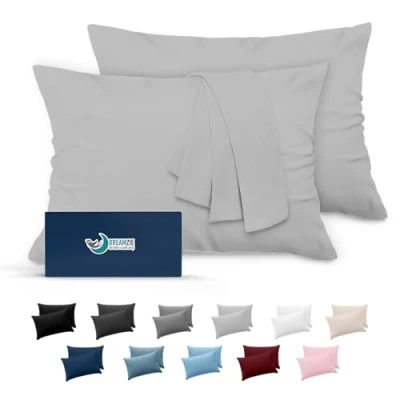 Image de Dreamzie Taie Oreiller 50x80 Lot de 2 en Microfibre Certifiée Oeko Tex Housse Coussin Douce Et Brossée, Toucher Peau Pêche Anthracite