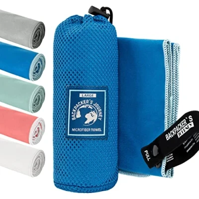 Image de Backpacker&#039;s Journey Serviette Microfibre, Sport Musculation, Piscine compacte, Ultra légère et Rapidement sèche, de Bain Microfibre Parfait pour la Plage