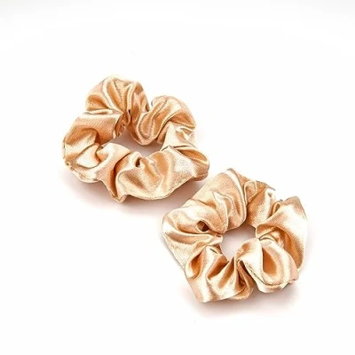Image de 2pcs Chouchou Satin, Cheveux Fille, Boucles Satin Premium Support Queue Cheval, pour Femmes, fines épaisses Bande élastique Filles (Champagne Doré)