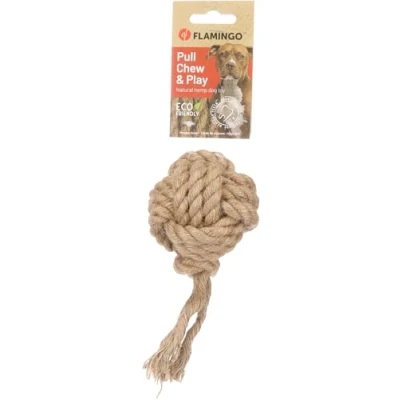 Image de Flamingo Jouet pour Chien Chanvre Kush Corde à Tirer avec Balle Brun 15x9x8cm Prévient la Plaque Dentaire Masse Les gencives 100% Naturel