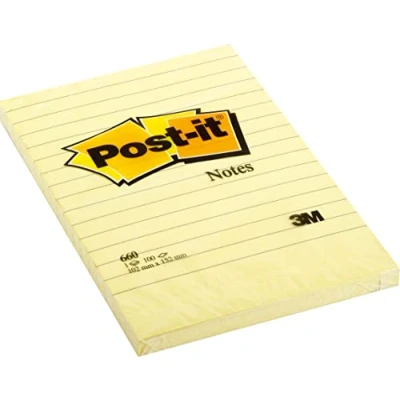 Image de Post it Note repositionnable Ligné 102 x 152 mm Jaune Pastel