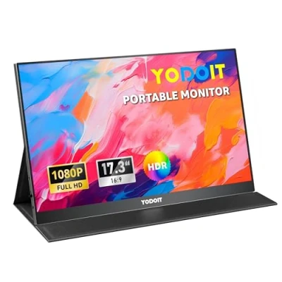 Image de Yodoit Écran Portable 17,3&quot; 1920 x 1080 FHD Moniteur IPS 100% SRGB Display HDMI USB Type C Eye Care Ecran avec Haut parleurs Intégrés pour PC/Ordinateur Portable/MacBook/Xbox/PS4 5/Switch/TV