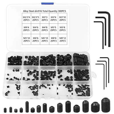 Image de Vis Sans Tête Hexagonale, 300Pcs M2.5 M3 M4 M5 M6 M8, 15 Tailles pointeau Alliage d&#039;Acier au Carbone avec 6Pcs Clé Allen