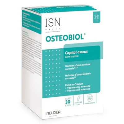 Image de ISN Osteobiol® Complément alimentaire riche en calcium, vitamines D3 et K2 d&#039;origine naturelle Maintien de la densité osseuse Sans allergène Cure 30 jours