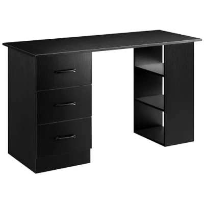 Image de HOMCOM Bureau Informatique Meuble de 3 tiroirs coulissants + étagères Grand Plateau 120L x 49l 72H cm MDF Noir