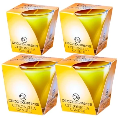 Image de Deco Express Bougie Citronnelle Ensemble, 30h Extérieur Lot de 2 ou 4 (Jaune, 4)