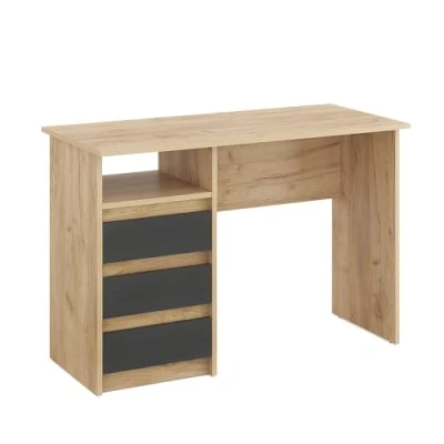 Image de Komto Bureau avec Rangement Modèle Chêne Miel/Anthracite 3 Tiroirs, Idéal pour Chambre Ado ou Espace de Travail, Style Moderne Oslo 110 x 50 74 cm
