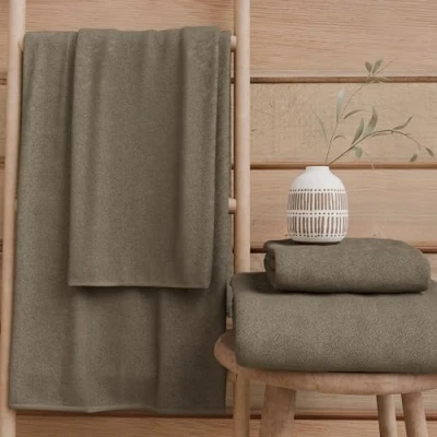 Image de PETTI Artigiani Italiani Serviettes de Bain 100% éponge Coton, Ensemble 1+1, 2 pièces 1 Serviette Visage et Main, Boue