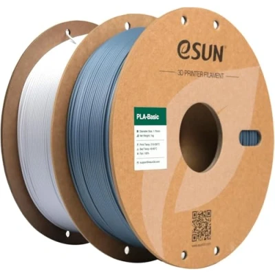 Image de eSUN PLA Filament 1.75mm, Basic Précision Dimensionnelle +/ 0.05mm, 1KG par Bobine, 2 Bobines pour 3D Imprimantes,Gris et Blanc Froid