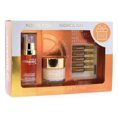 Image de Pack Vitamine C. Crème hydratante pour le visage hommes 60ml + sérum C 30ml 5 ampoules de 2 ml en cadeau. Traitement antioxydant et illuminant.