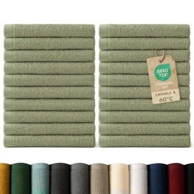 Image de Blumtal Lot Serviette de Toilette 24 Visage Debarbouillette Petite Main Doux Et Absorbant 100% Coton Certifié Oeko TEX® Vert Pastel