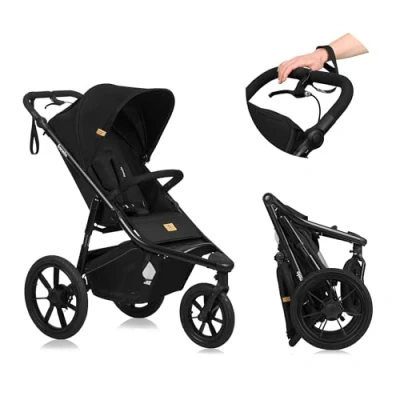 Image de LIONELO AZURA Poussette Bébé de jogging 6 mois à 22 kg 3 Roues Dossier Réglable pour Position Allongée Grandes Gonflables Amortissement Complet Auvent XXL (Grey)