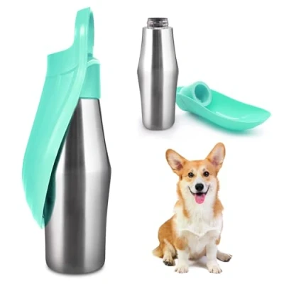 Image de Gourde Pour chien 750 ml En acier inoxydable Pliable à 180 Bouteille d&#039;eau portable la marche, les parcs, le camping Verte, A