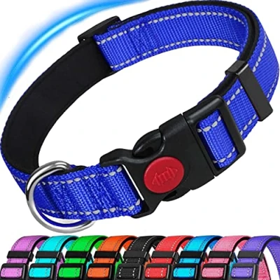 Image de ATETEO Reflective Dog Collar with Safety Locking Buckle and Soft Neoprene Padded, Adjustable Durable Nylon Puppy Collars for Small Medium Dogs,Blue