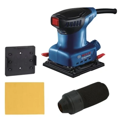 Image de Bosch Professional Ponceuse vibrante GSS 140 (moteur de 220 W, vibration 3,4 m/s2, y compris sac à poussières, plateau perforation, feuille abrasive C411)