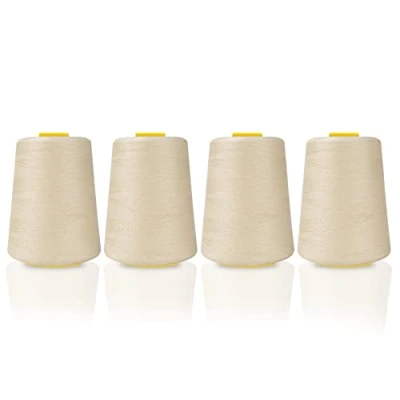 Image de Curtzy Lot de 4 Bobine Fil Beige Pour Machine a Coudre en Polyester Bobines 11 cm et 5400 m à Broderie la Main