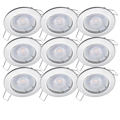 Image de oktaplex lighting Sedan Lot de 9 spots LED encastrables avec module 4,8 W 4000 K 230 V 380 lm Blanc chaud 110 Spot Chrome Diamètre des trous: 60 mm