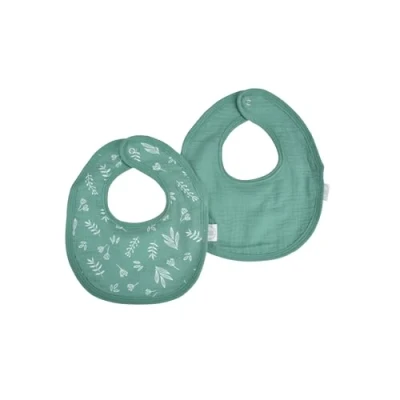 Image de Bébé Douceur, Lot de 2 Bavoirs Gaze Coton + Eponge 22 x 27 cm Vert Foncé