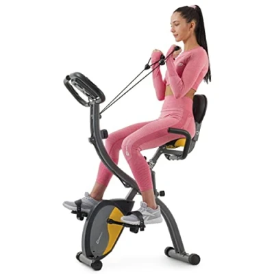 Image de Hop Sport Vélo D&#039;appartement Magnétique X Bike HS 3010X Grix, Roue d&#039;inertie de 6 kg, Fitness Pliant 3 en 1 avec dossier, bandes résistance, Pulsomètres et écran LCD, Jaune