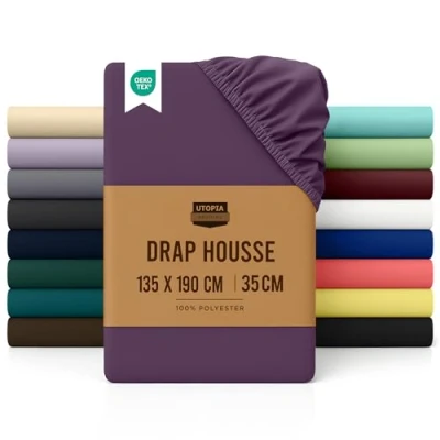 Image de Utopia Bedding Drap Housse Pourpre, 135 x 190 cm Bonnets 35 pour Matelas Épais Polyester Microfibre Brossée