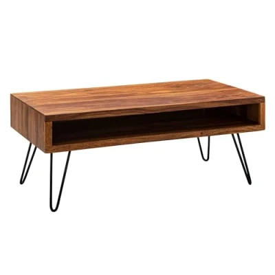 Image de FineBuy Table Basse Sheesham en Bois Massif/Metal 100 x 40 50 cm d&#039;appoint de Style Moderne Salon avec Espace Rangement