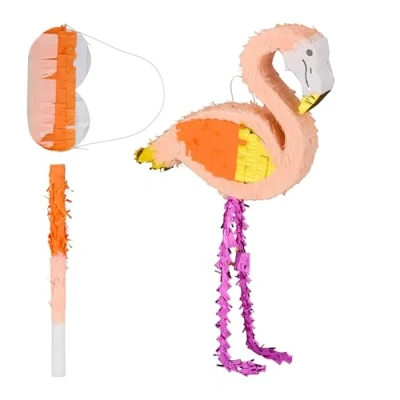 Image de Relaxdays Piñata en Forme de Flamant Rose, avec bâton et Masque, à remplir, HLP : 81 x 44 8 cm, Multicolore