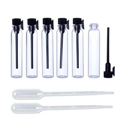 Image de Enslz 100 pcs bouteilles de parfum échantillons Mini Noir avec couvercle en verre vides flacons compte gouttes Bouteille pour Voyager et fête, Verre, claire, 1ml