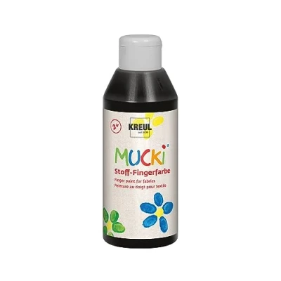 Image de Kreul 28406 Mucki peinture au doigt pour tissu, 250 ml en noir, sans paraben, gluten, lactose et végétalienne, optimale l&#039;application avec les doigts mains.