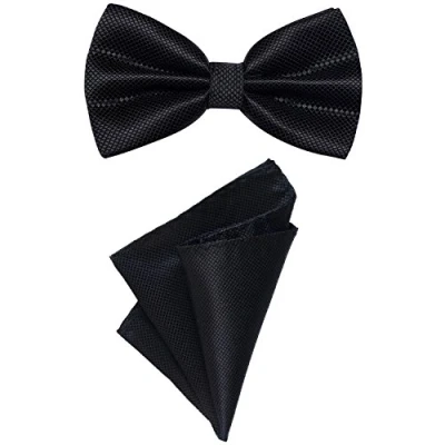 Image de DonDon nœud papillon et mouchoir pour hommes de couleur assortie à taille réglable,Noir,Taille unique