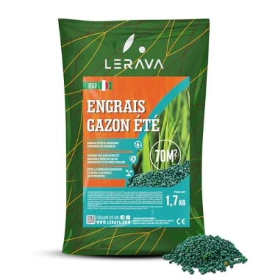 Image de LERAVA® ÉTÉ Engrais gazon 70m² azote pour les journées chaudes avec une faible consommation d&#039;eau pelouse potassium Un vert et sain tous types d&#039;herbe