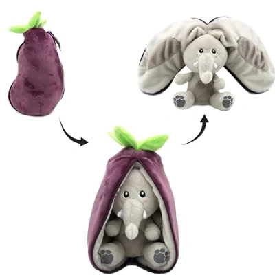 Image de LES DÉGLINGOS FLIPETZ Doudou Velvet L&#039;éléphant/Aubergine Elephant Cache réversible Peluche Toute Douce pour bébé Idées Cadeaux de Naissance, Violet et Gris