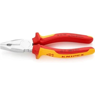 Image de Knipex Pince universelle chrome vanadium chromée, isolées par gaines bi matière, certifiées VDE 190 mm 01 06