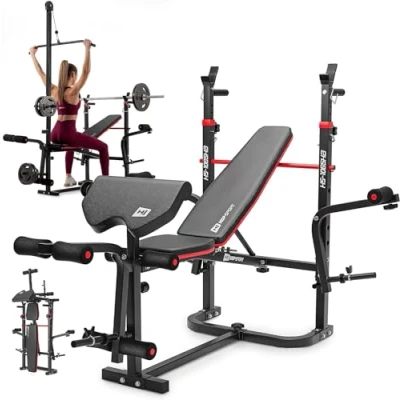 Image de Hop Sport Banc de musculation Pliable Inclinable HS 1065 avec poulie haute, complet Support d&#039;haltères, multifonction pour le Développé Couché papillon