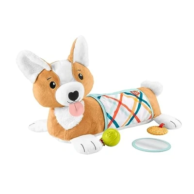Image de Fisher Price Jouet D&#039;Éveil Mon Coussin Chiot 3 en 1 Peluche, avec Balle Hochet, Anneau De Dentition Biscuit sans Bisphénol A Et Miroir Découverte Inclus, Bébé, Nouveau Né, HJW10